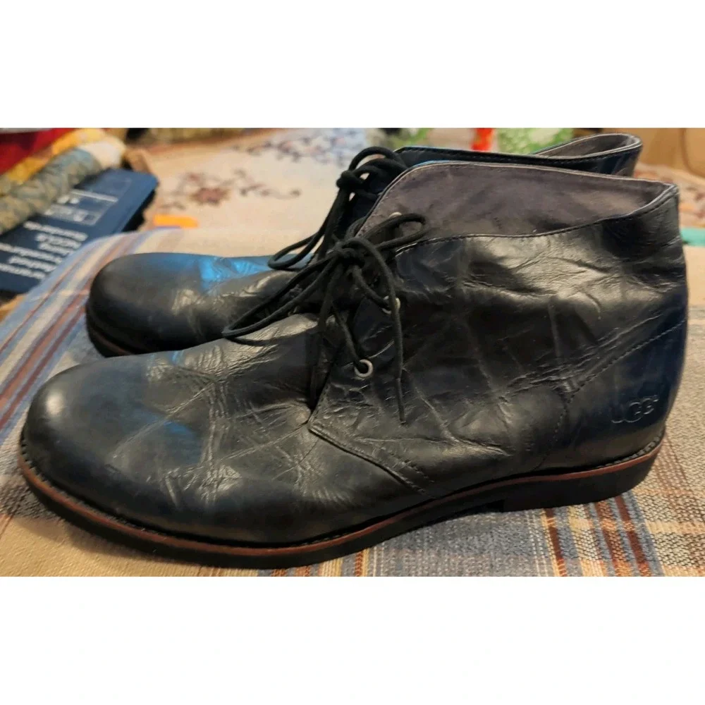 Men's 14 UGG Westly Chukka Boot 1002388 Black Crinkle Leather Sherpa Heel Lined